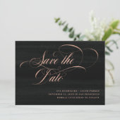 Elegant Script | Nep roosgoud en zwart Save The Date (Staand voorkant)