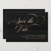 Elegant Script | Nep roosgoud en zwart Save The Date (Voorkant / Achterkant)