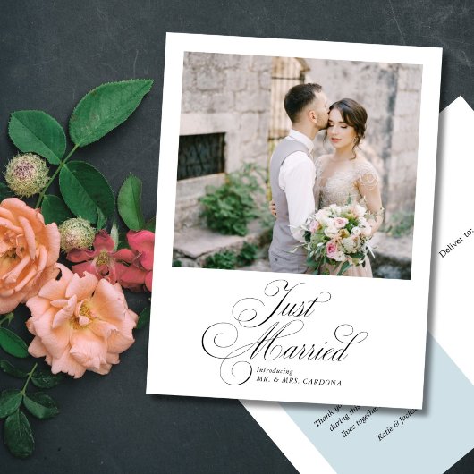 Elegant script net getrouwd Elopement Photo Announ Aankondigingskaart