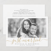 Elegant script "net getrouwd" moderne foto bruilof kaart (Voorkant / Achterkant)