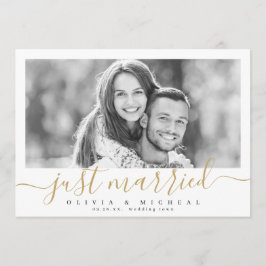 Elegant script "net getrouwd" moderne foto bruilof kaart