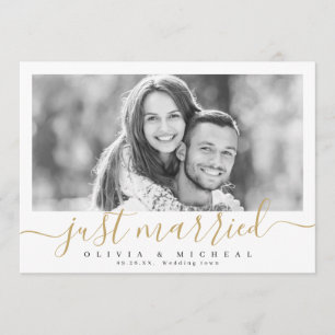 Elegant script "net getrouwd" moderne foto bruilof kaart