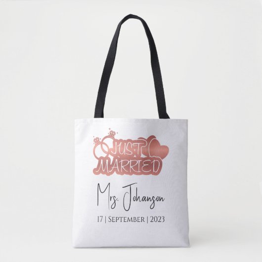 Elegant script net getrouwd Roos gouden huwelijksr Tote Bag (Voorkant)