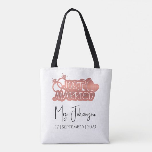 Elegant script net getrouwd Roos gouden huwelijksr Tote Bag (Achterkant)