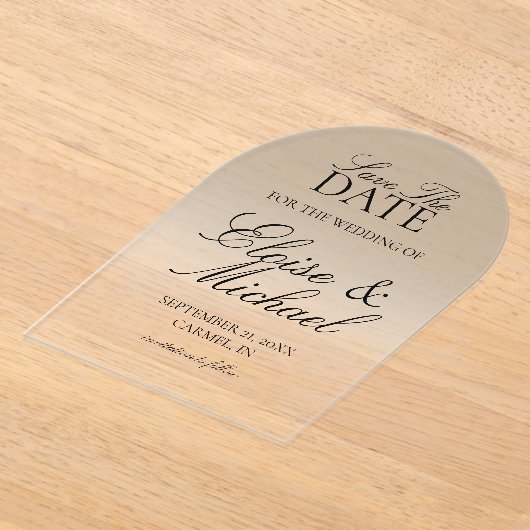 Elegant Script Neutral Tan Gradient Save the Date Acryl Uitnodigingen (Laagn)