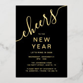 Elegant Script New Year Party Gold Folie Uitnodiging (Voorkant)