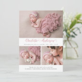 Elegant Script Newborn 3 Fotocollage geboorte Aankondiging (Staand voorkant)