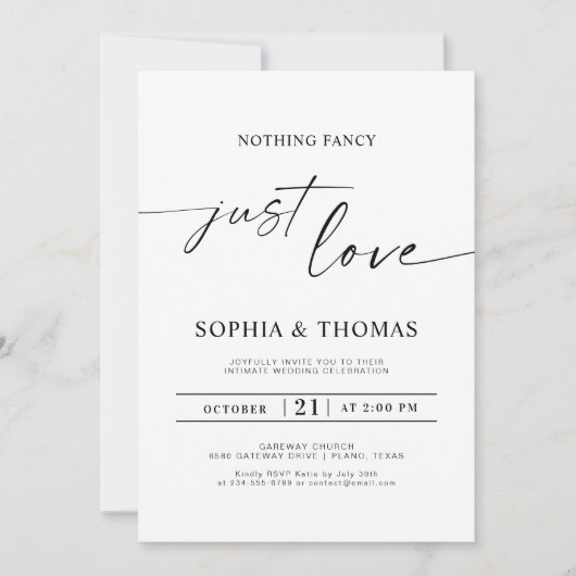 Elegant script Niets Fancy Alleen liefde bruiloft Kaart (Voorkant)
