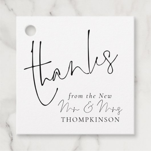 Elegant Script Nieuwe Mr Mrs Wedding Elke kleur Bedankjes Labels (Voorkant)