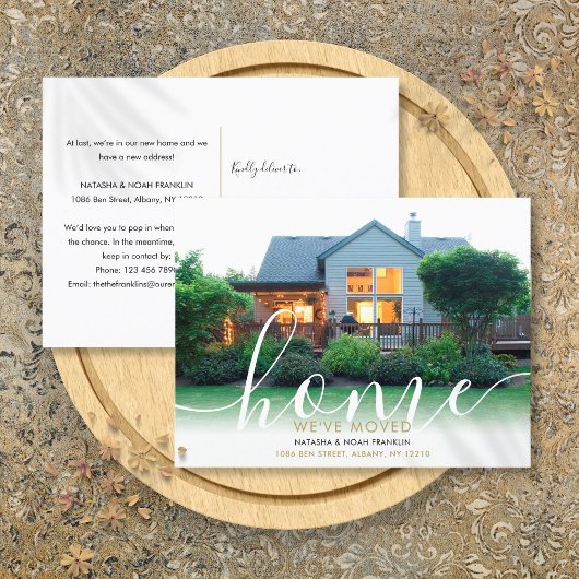Elegant Script Nieuwe Thuis Foto We Zijn Verhuisd Aankondigingskaart