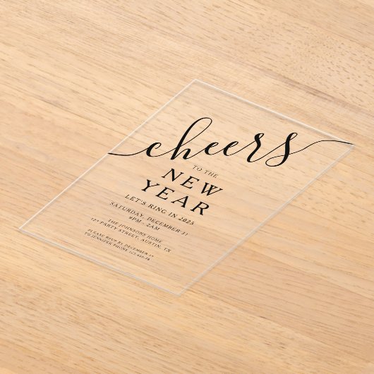 Elegant script nieuwjaarsfeest acryl uitnodigingen (Laagn)