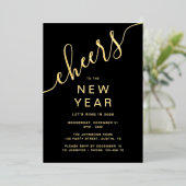 Elegant Script Nieuwjaarsfeest Goud Folie Uitnodiging (Staand Voorkant)