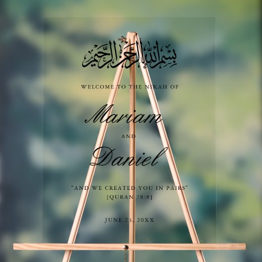 Elegant script Nikah Islamitische bruiloft Welkom Acryl Bord (Neutraal)