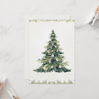 Elegant Script Non Photo Christmas Tree Watercolor Kaart