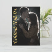 Elegant Script Ochre Mustard Photo Weddenschap Kaart (Staand voorkant)