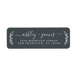 Elegant script off-Black Wedding Return Address Etiket
