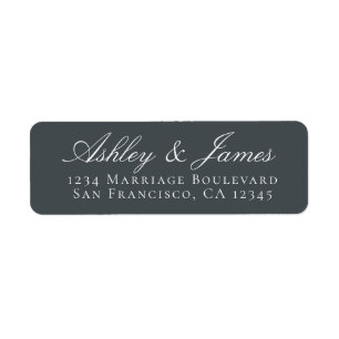 Elegant script off-Black Wedding Return Address Etiket