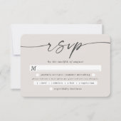 Elegant Script Off-White Ivory Wedding Meal Choice RSVP Kaartje (Voorkant)