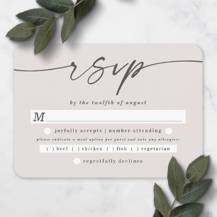 Elegant Script Off-White Ivory Wedding Meal Choice RSVP Kaartje