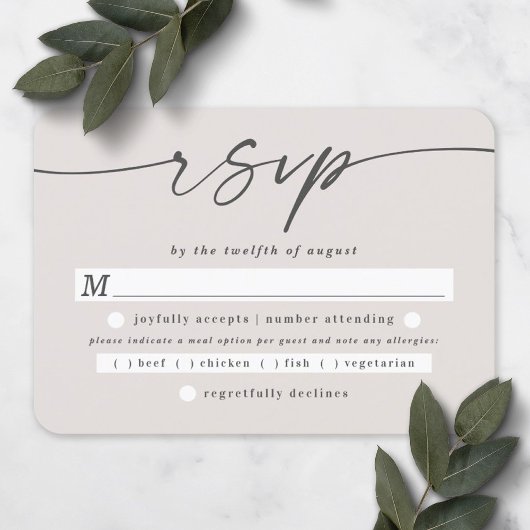 Elegant Script Off-White Ivory Wedding Meal Choice RSVP Kaartje