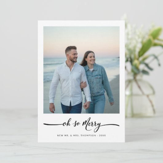 Elegant script Oh So Merry Christmas Beach Foto Feestdagenkaart (Staand voorkant)
