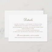 Elegant Script  Olijfgroen Bruiloft Details Kaart (Voorkant / Achterkant)