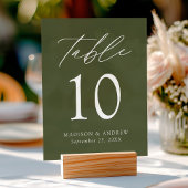 Elegant Script Olijfgroen Bruiloft Tafelnummer Acryl Bord