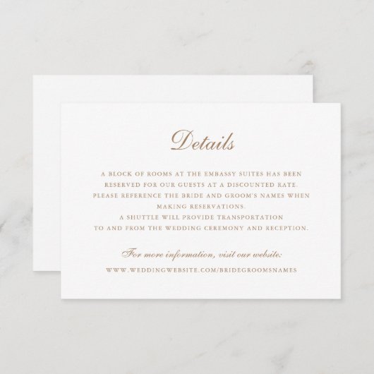 Elegant Script Olive Gold bruiloft Details Kaart (Voorkant / Achterkant)