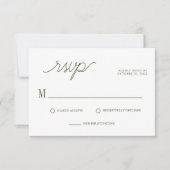 Elegant script Olive Green Minimal Wedding RSVP Kaartje (Voorkant)