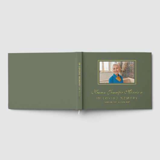 Elegant Script Olive Green Photo In Loving Memory Gastenboek (Volledig)