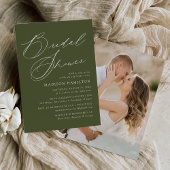 Elegant Script Olive Green Photo Vrijgezellenfeest Kaart
