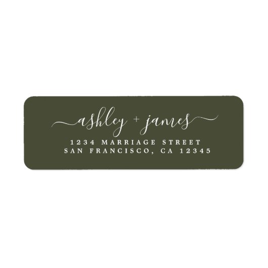 Elegant Script Olive Green Wedding Return Address Etiket (Voorkant)