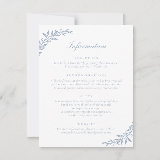 Elegant Script  Olive Leaf Trouwgegevens Kaart (Voorkant)