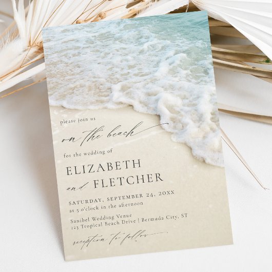 Elegant Script On The Beach Wedding Kaart