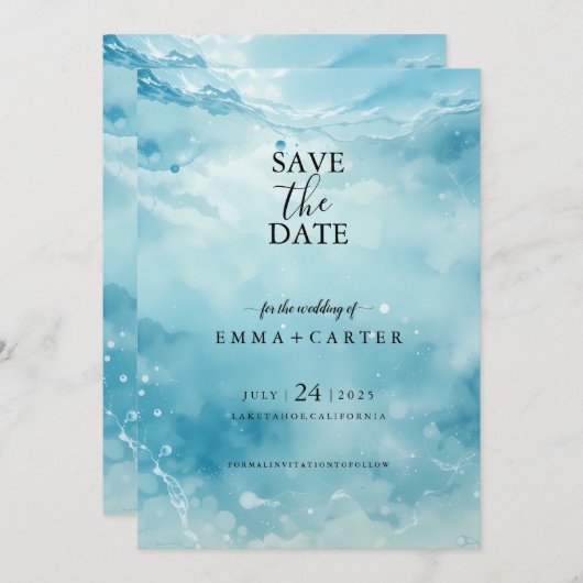 Elegant Script Onderwater Save the Date Watercolor (Voorkant / Achterkant)
