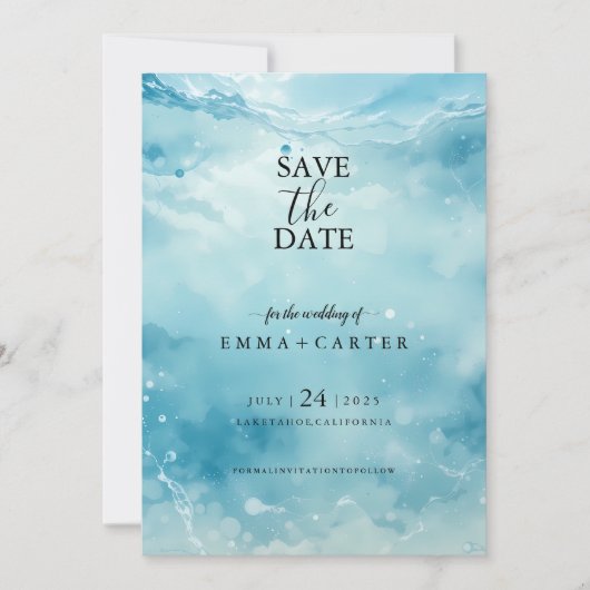 Elegant Script Onderwater Trouwdatum Waterverf Save The Date (Voorkant)