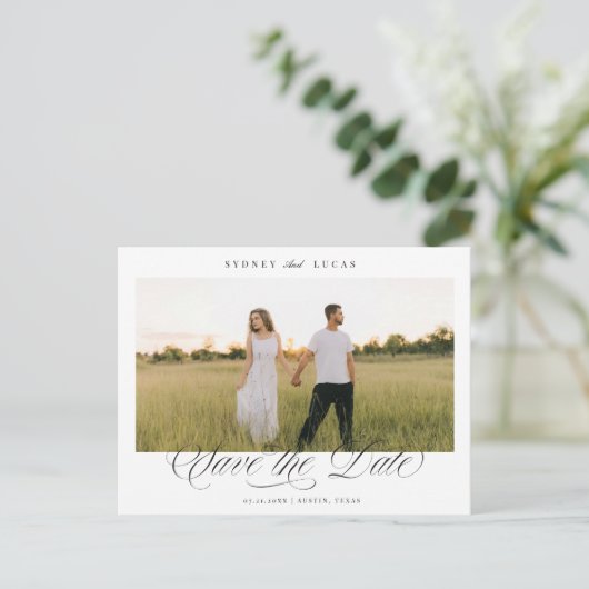Elegant Script One Photo Save the Date  Aankondigingskaart (Staand voorkant)