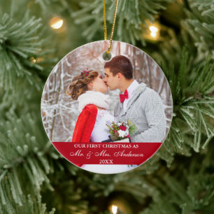 Elegant script Ons eerste kerstrood Keramisch Ornament
