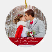Elegant script Ons eerste kerstrood Keramisch Ornament (Voorkant)