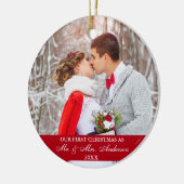 Elegant script Ons eerste kerstrood Keramisch Ornament (Links)