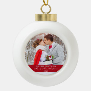 Elegant script Ons eerste kerstrood Keramische Bal Ornament