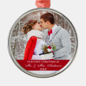 Elegant script Ons eerste kerstrood Metalen Ornament (Voorkant)