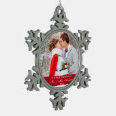 Elegant script Ons eerste kerstrood Tin Sneeuwvlok Ornament (Links)