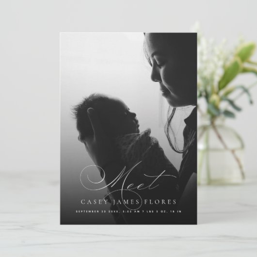 Elegant script Ontmoet Baby Photo Birth Aankondiging