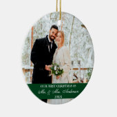 Elegant script onze eerste kerst groen keramisch ornament (Rechts)