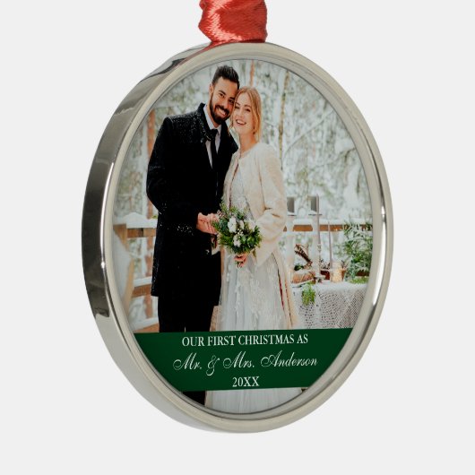 Elegant script onze eerste kerst groen metalen ornament (Rechts)