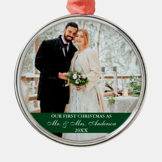 Elegant script onze eerste kerst groen metalen ornament (Voorkant)