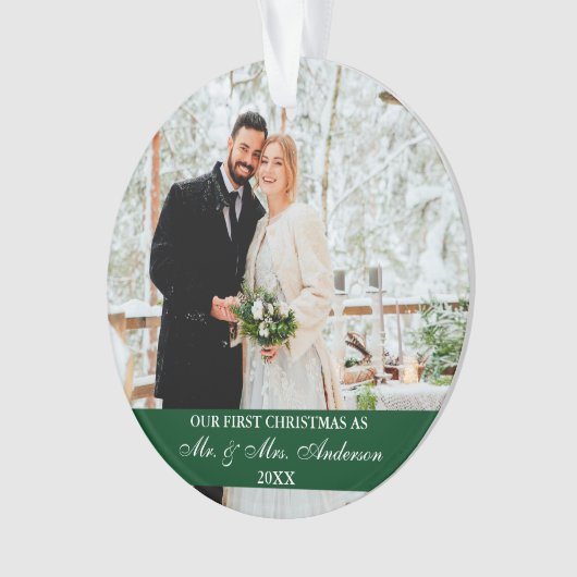 Elegant script onze eerste kerstgroen ornament (voorkant)