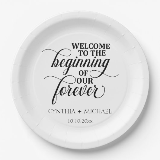 Elegant script 'onze eeuwige' bruiloft papieren bordje (Voorkant)