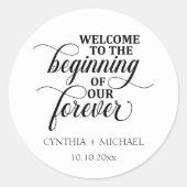 Elegant script 'onze eeuwige' bruiloft ronde sticker (Voorkant)